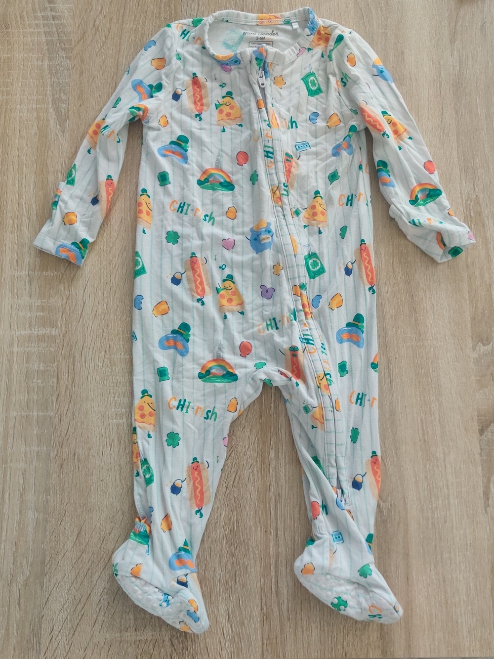 Mini Wonder Chi-Rish Pizza Hotdog Printed Footed One Piece Size 3-6mo